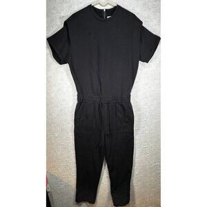 Pistola Clarisse French Terry Shoulder Pleat Jumpsuit Exposed Zipper Black Sz Sm